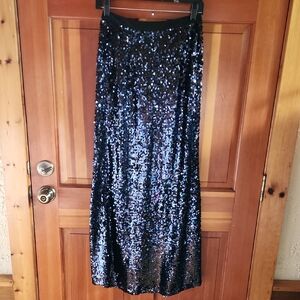 Carmen Marc Valvo Blue Sequin Maxi Skirt